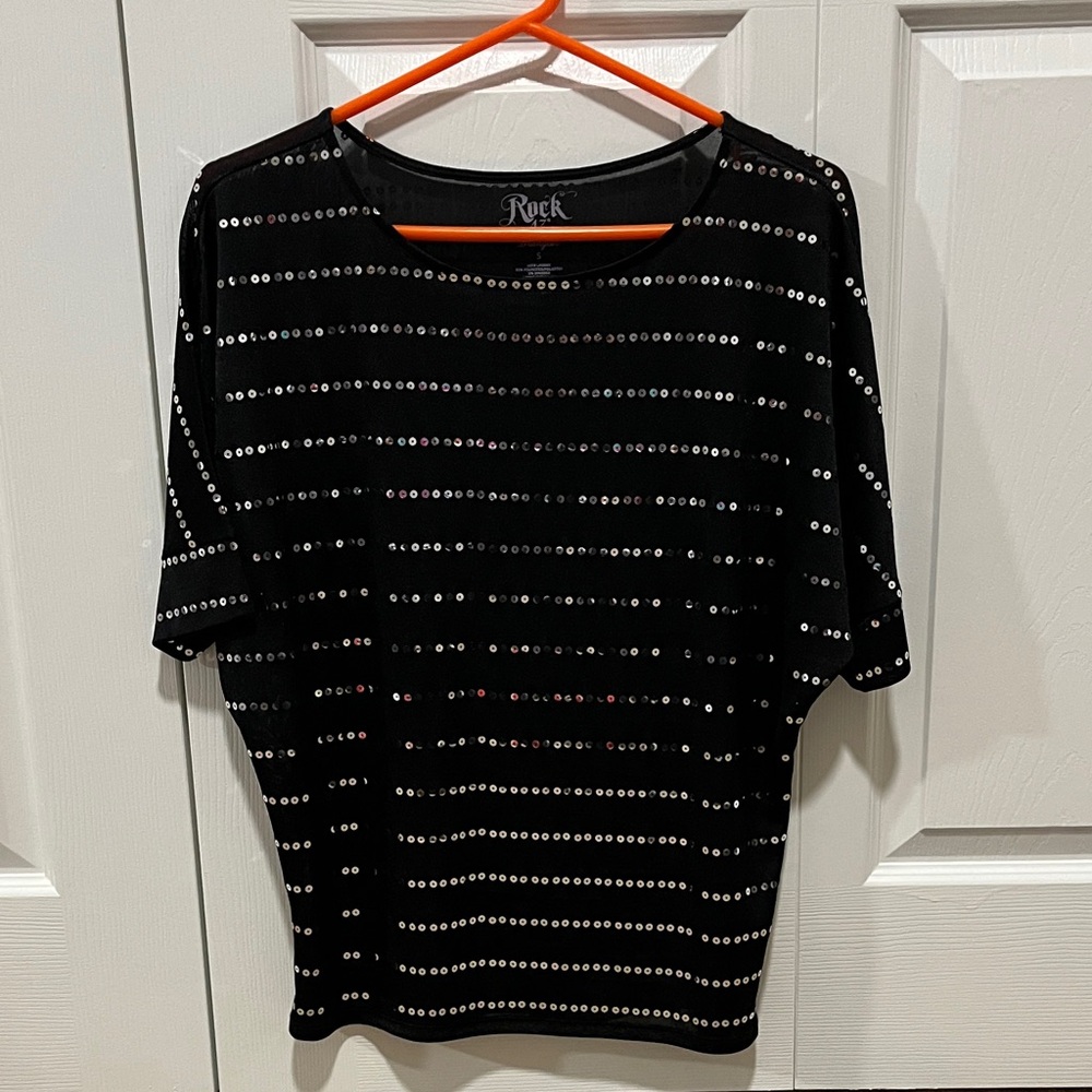 Rock 47 Black Sequin Short Sleeve Women's Top